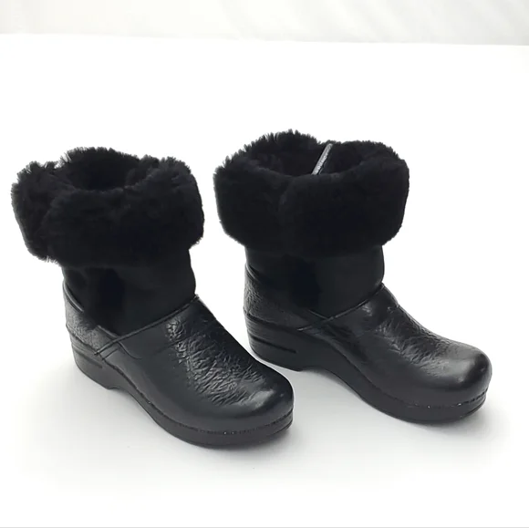 DANSKO Womens Black Finley Shearling Leather Winter Clog Boots Size 7 - Picture 3 of 13